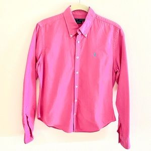 Ralph Lauren Oxford long sleeved button down cotton shirt size: 8 color: pink